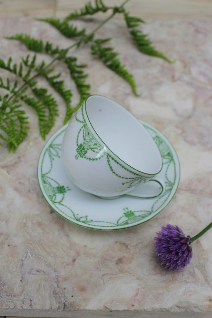 Single Vintage Green & Cream Cup & Saucer - Kernow Furniture