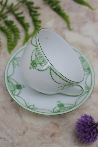 Single Vintage Green & Cream Cup & Saucer - Kernow Furniture