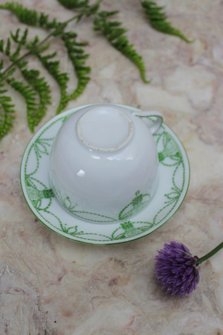 Single Vintage Green & Cream Cup & Saucer - Kernow Furniture