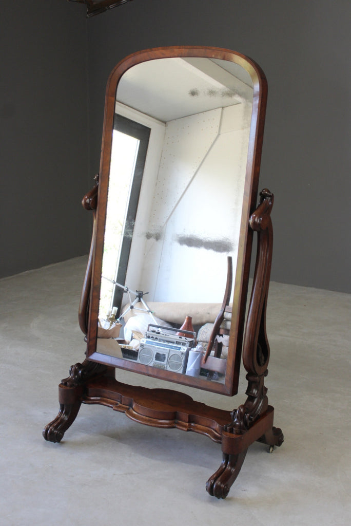 Large Victorian Mahogany Cheval Mirror - Kernow Furniture