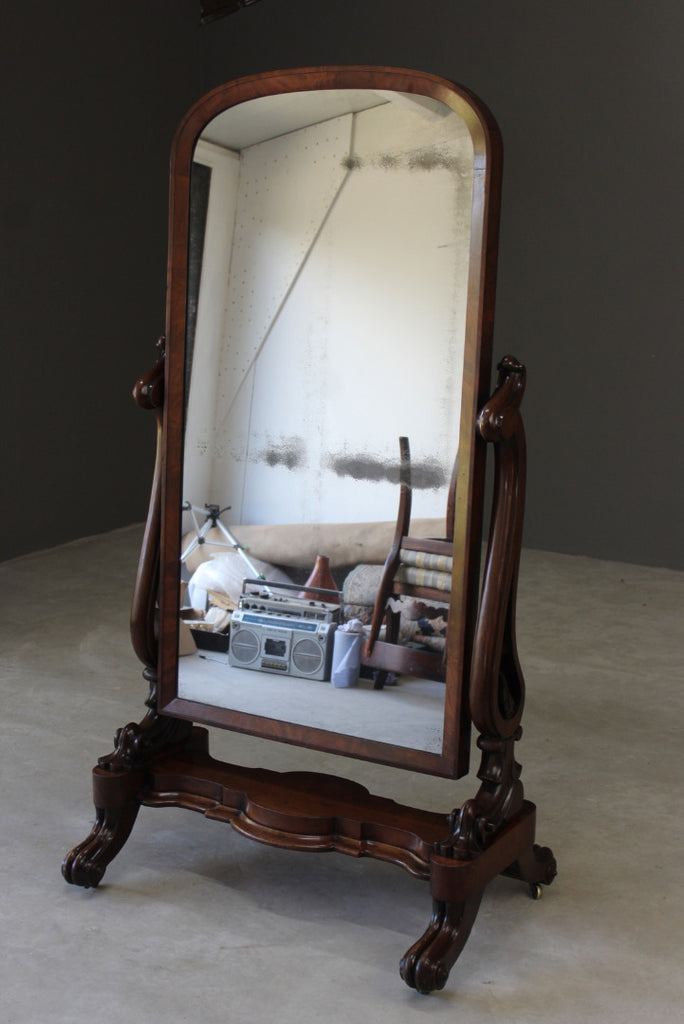 Large Victorian Mahogany Cheval Mirror - Kernow Furniture