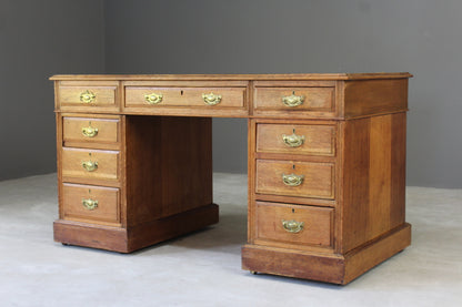 Antique Oak Twin Pedestal Desk - Kernow Furniture