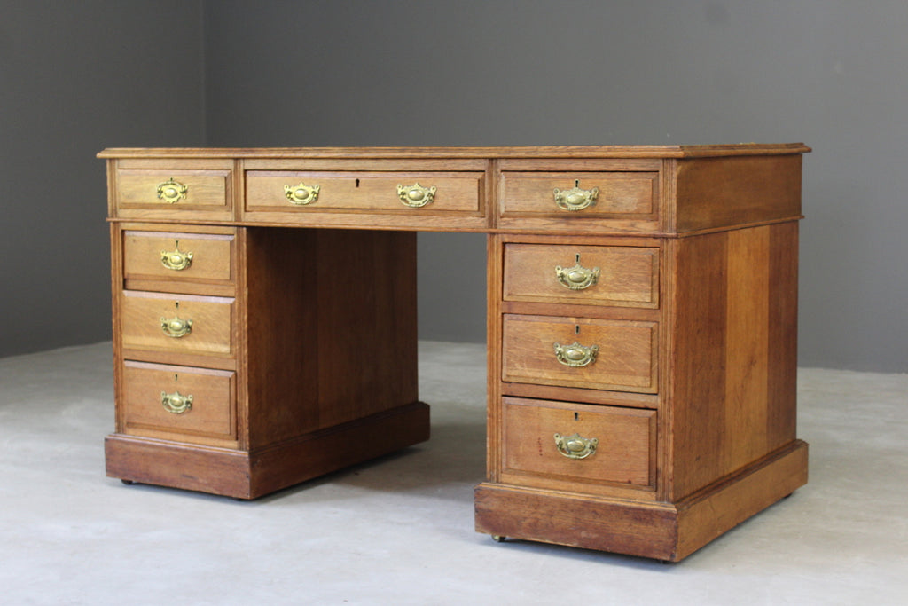 Antique Oak Twin Pedestal Desk - Kernow Furniture