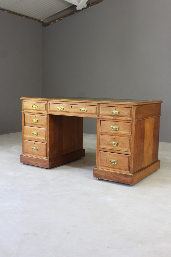 Antique Oak Twin Pedestal Desk - Kernow Furniture
