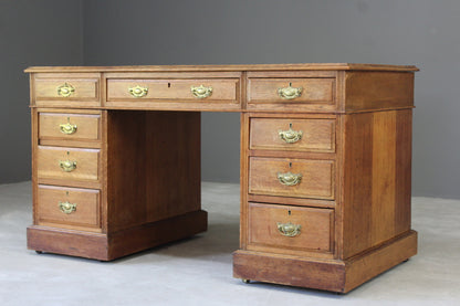 Antique Oak Twin Pedestal Desk - Kernow Furniture