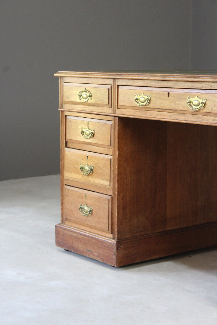 Antique Oak Twin Pedestal Desk - Kernow Furniture