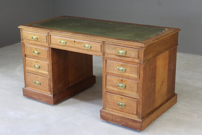 Antique Oak Twin Pedestal Desk - Kernow Furniture