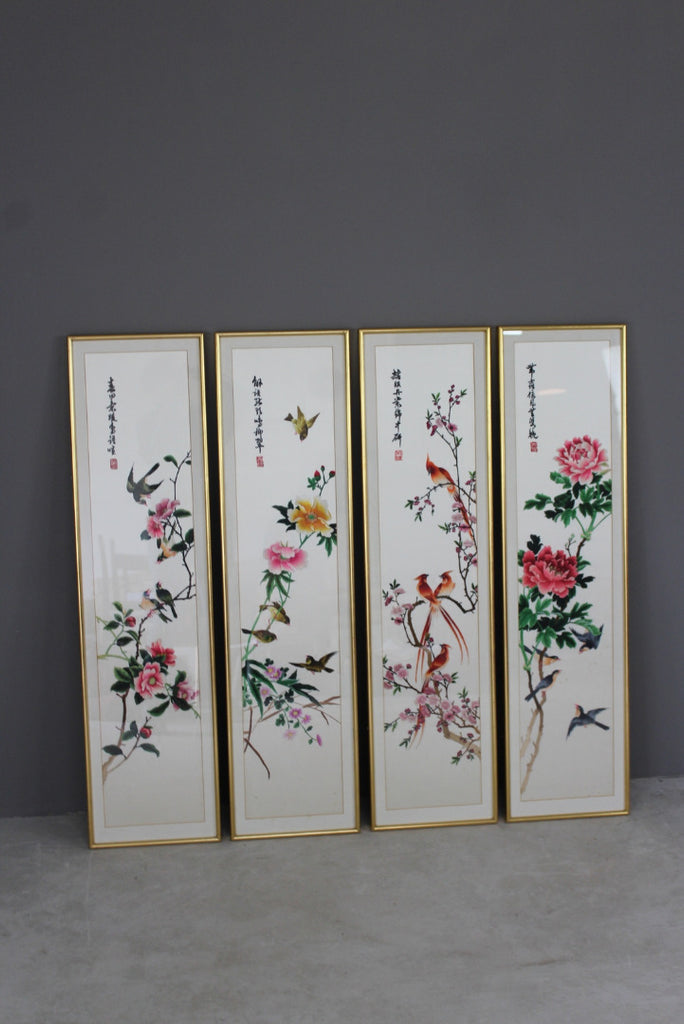 Four Oriental Embroidered Silk Panels - Kernow Furniture
