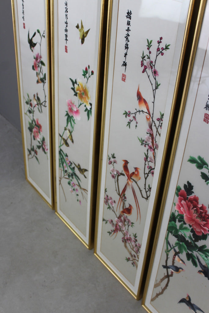 Four Oriental Embroidered Silk Panels - Kernow Furniture