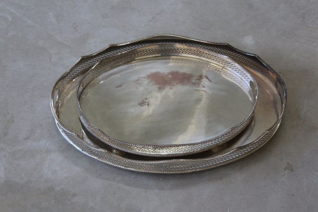 Pair Pierced Silver Plated Serving Trays - Kernow Furniture