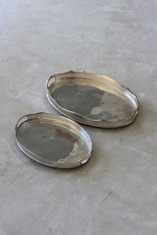 Pair Pierced Silver Plated Serving Trays - Kernow Furniture