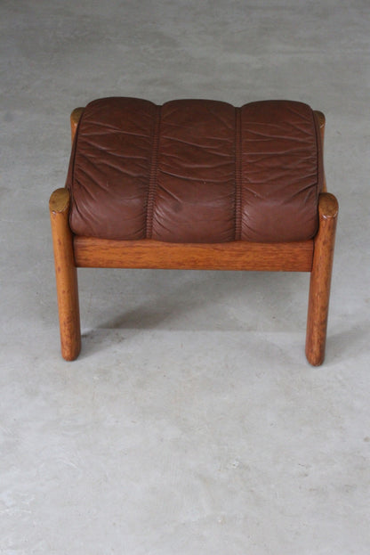 Retro Tan Leather Footstool - Kernow Furniture