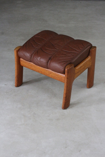 Retro Tan Leather Footstool - Kernow Furniture