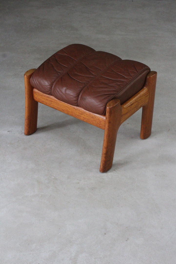 Retro Tan Leather Footstool - Kernow Furniture