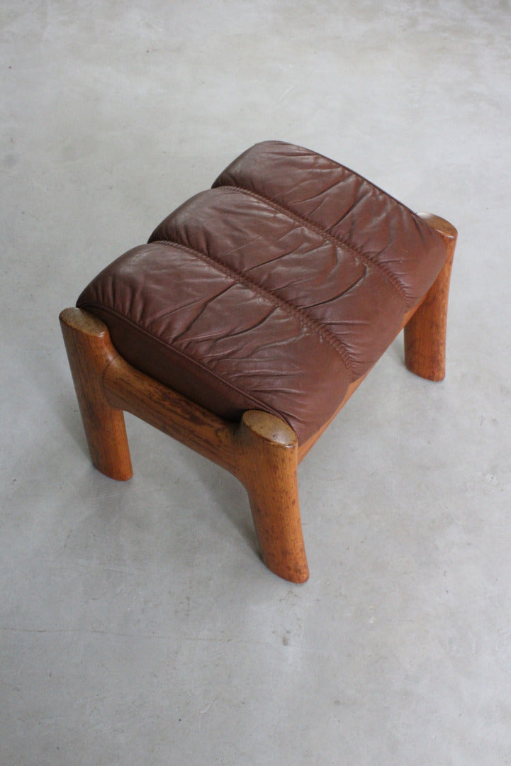 Retro Tan Leather Footstool - Kernow Furniture