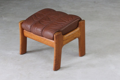 Retro Tan Leather Footstool - Kernow Furniture