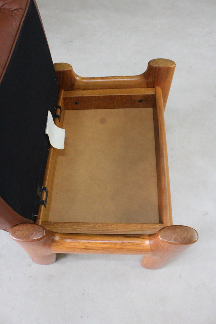 Retro Tan Leather Footstool - Kernow Furniture