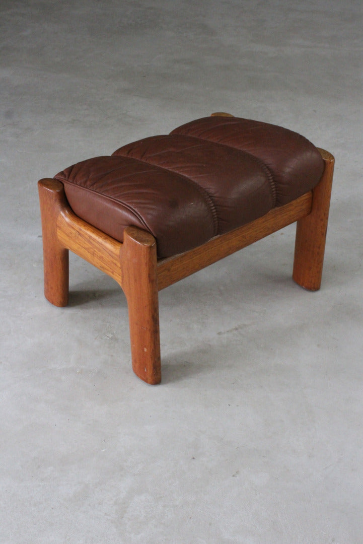 Retro Tan Leather Footstool - Kernow Furniture