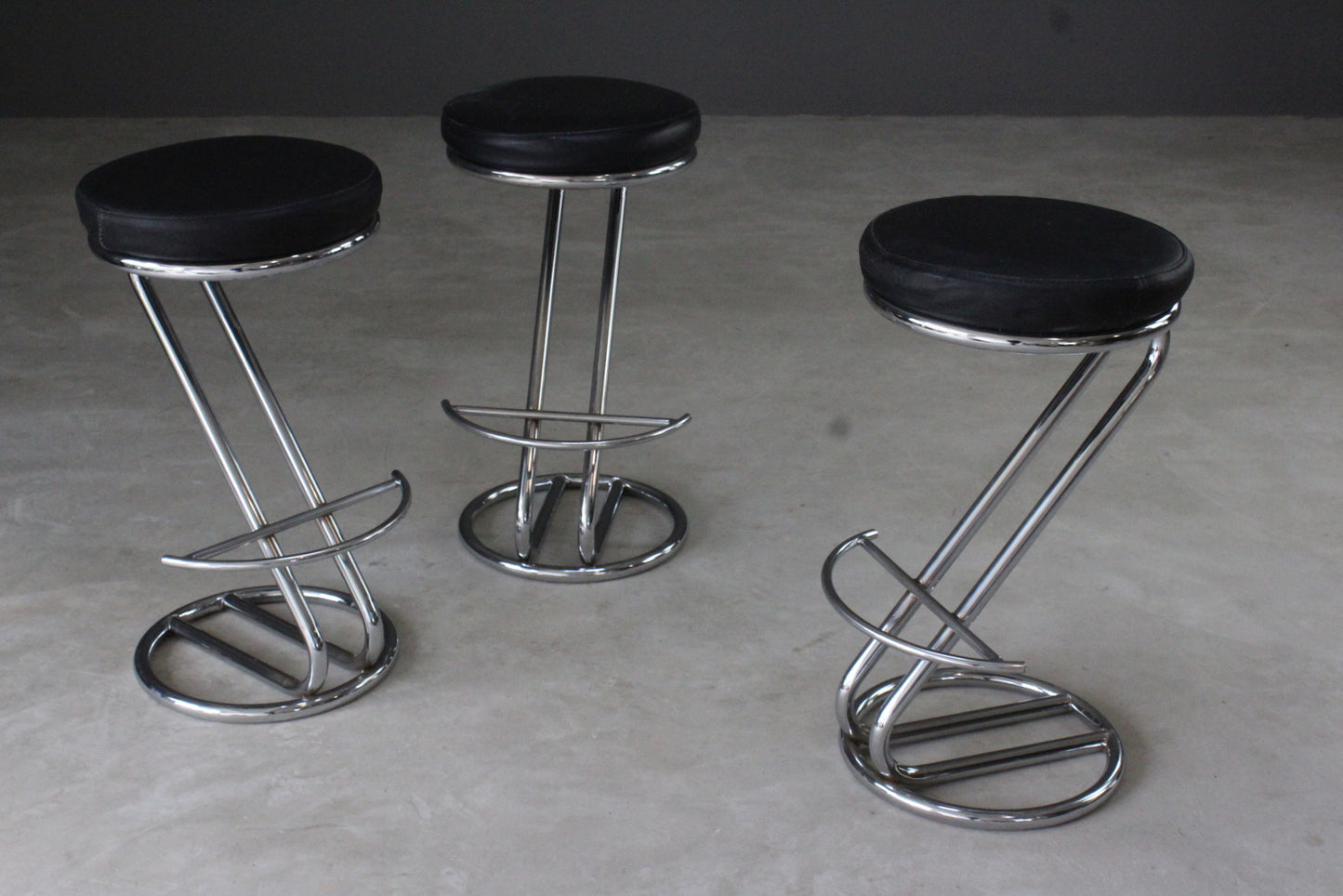 3 Deco Style Chrome & Leather Bar Stools - Kernow Furniture