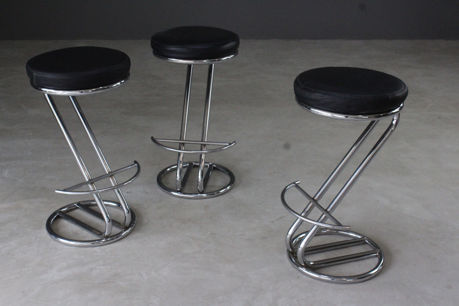 3 Deco Style Chrome & Leather Bar Stools - Kernow Furniture