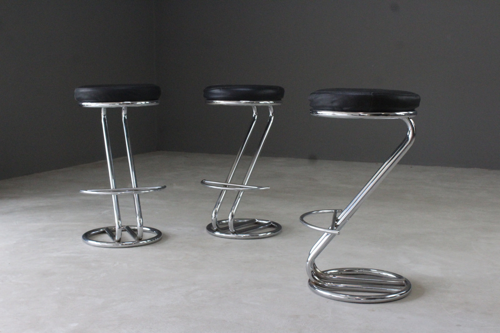 3 Deco Style Chrome & Leather Bar Stools - Kernow Furniture