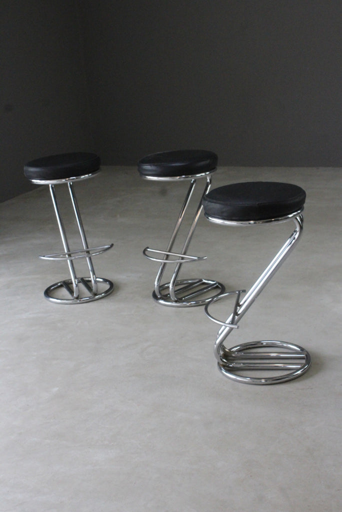 3 Deco Style Chrome & Leather Bar Stools - Kernow Furniture