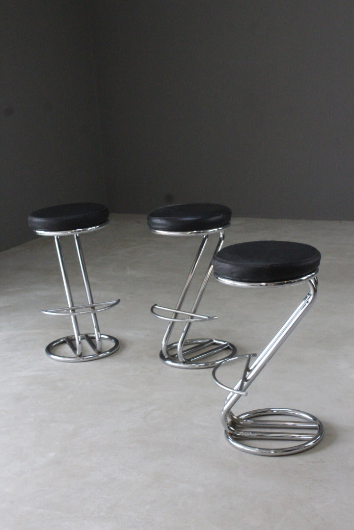 3 Deco Style Chrome & Leather Bar Stools - Kernow Furniture