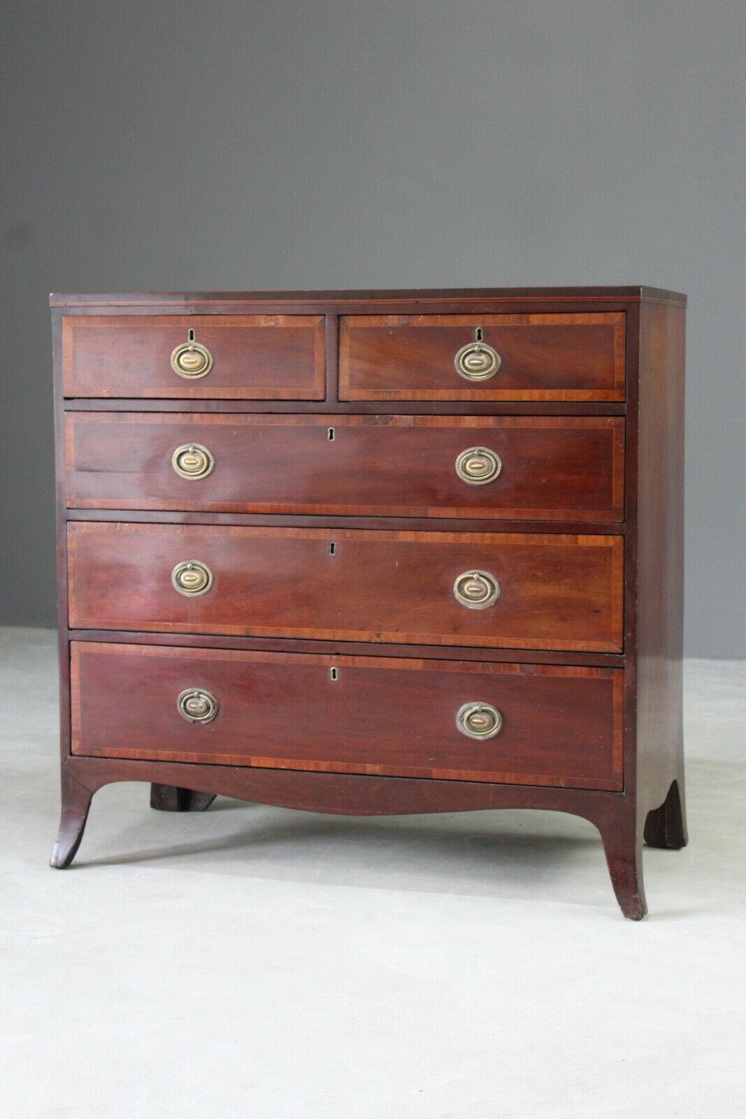 Antique Mahogany Cross Banded Chest of Drawers - Kernow Furniture