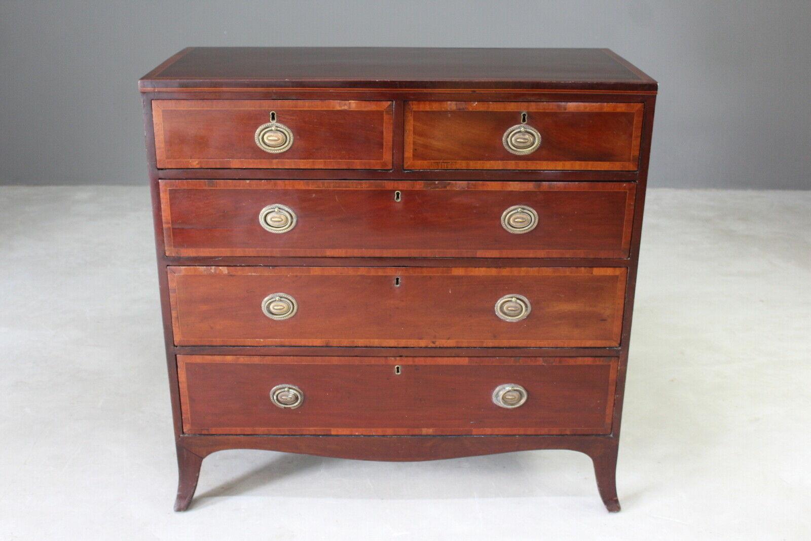 Antique Mahogany Cross Banded Chest of Drawers - Kernow Furniture