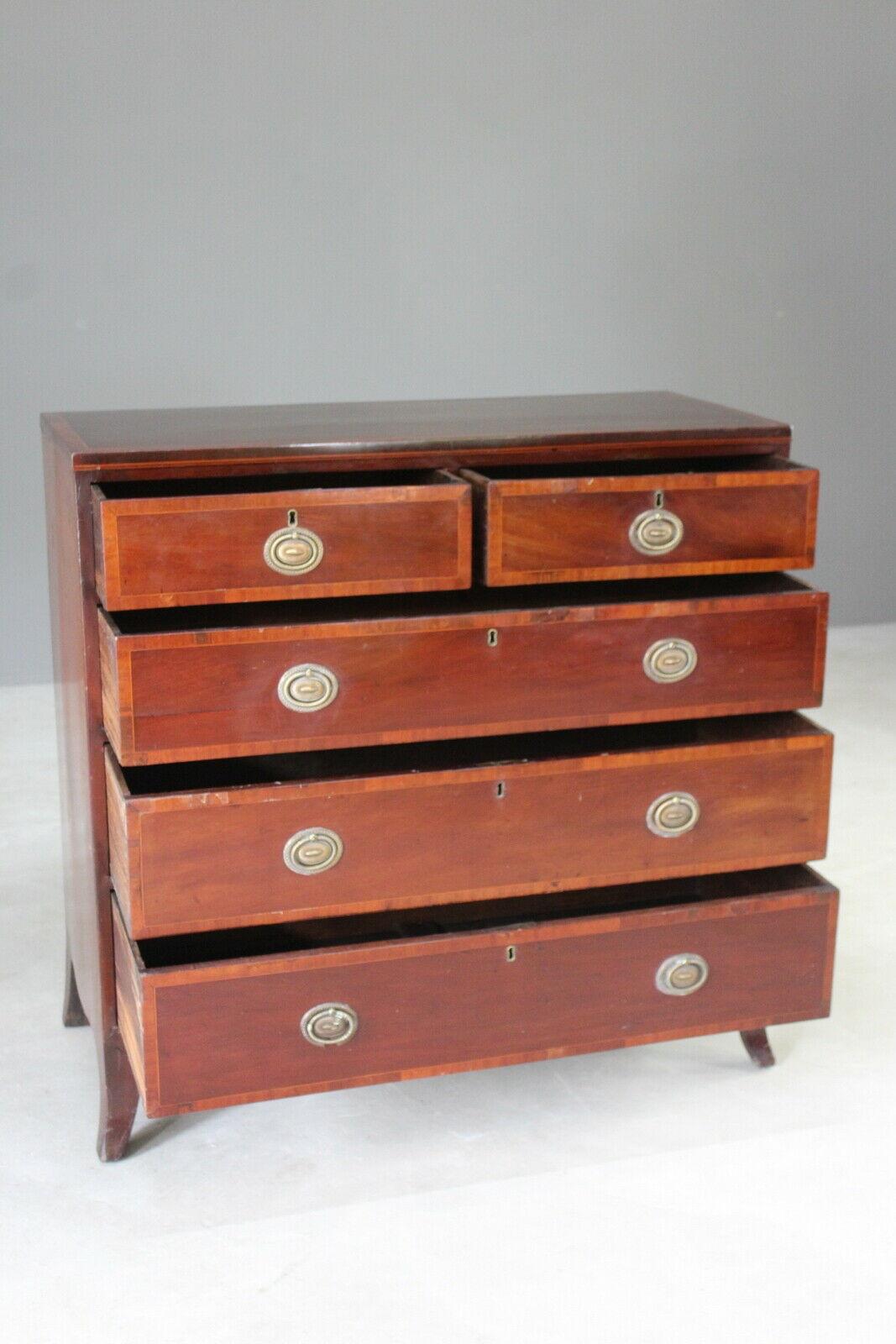 Antique Mahogany Cross Banded Chest of Drawers - Kernow Furniture