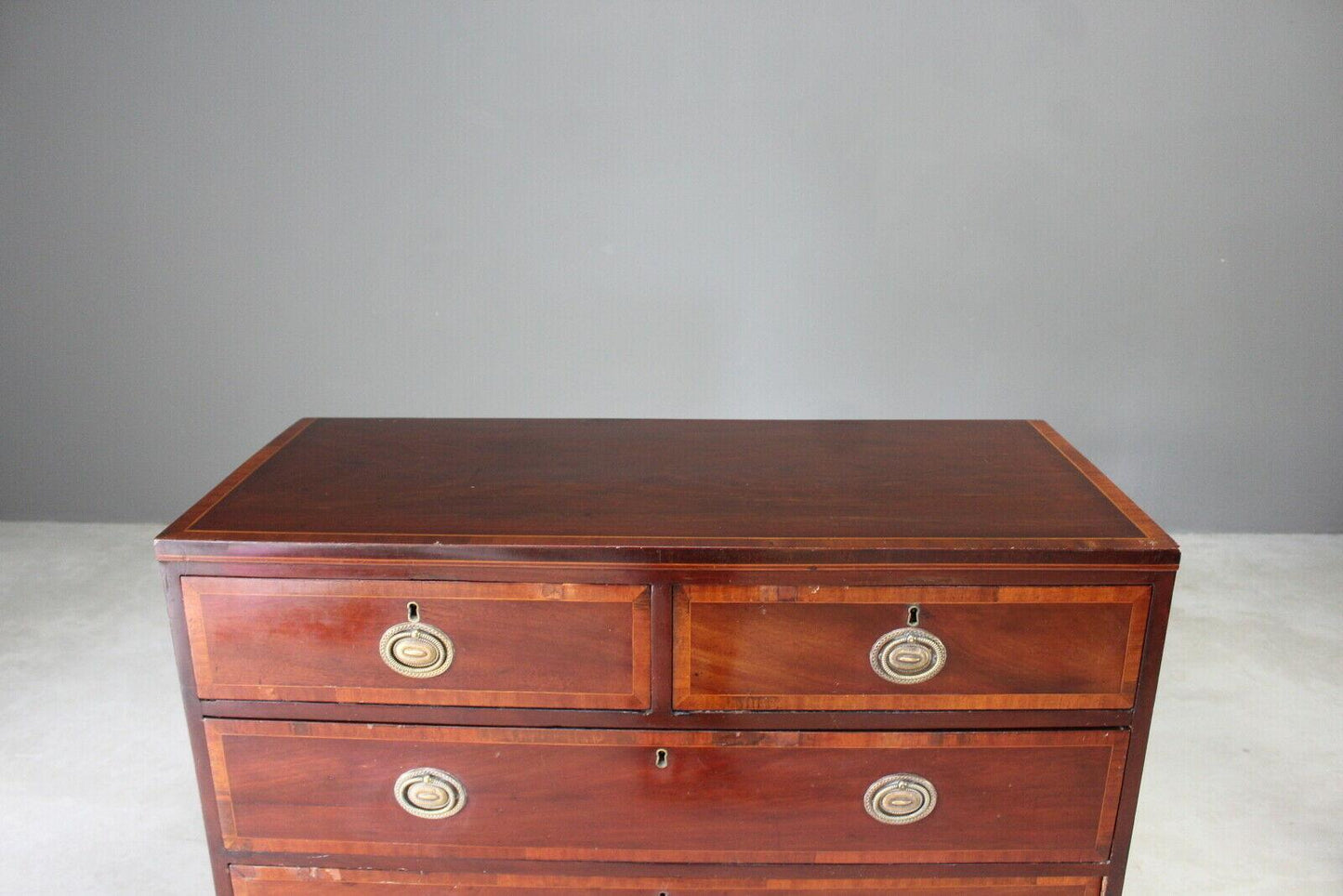 Antique Mahogany Cross Banded Chest of Drawers - Kernow Furniture