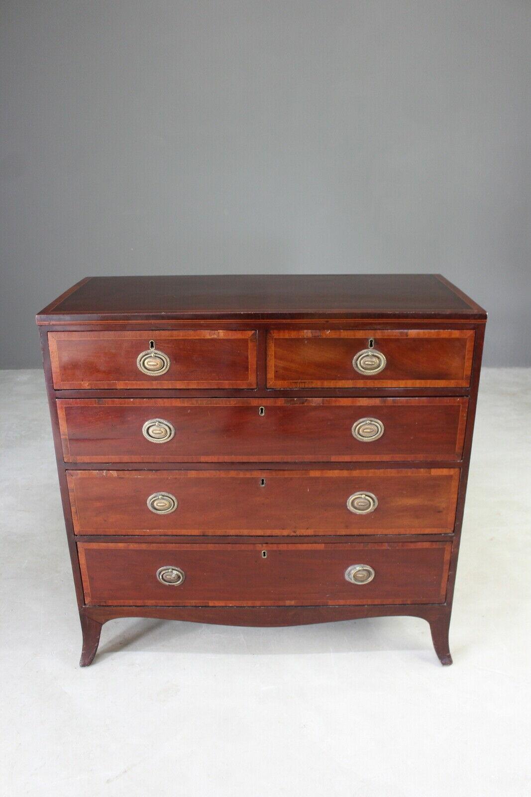 Antique Mahogany Cross Banded Chest of Drawers - Kernow Furniture