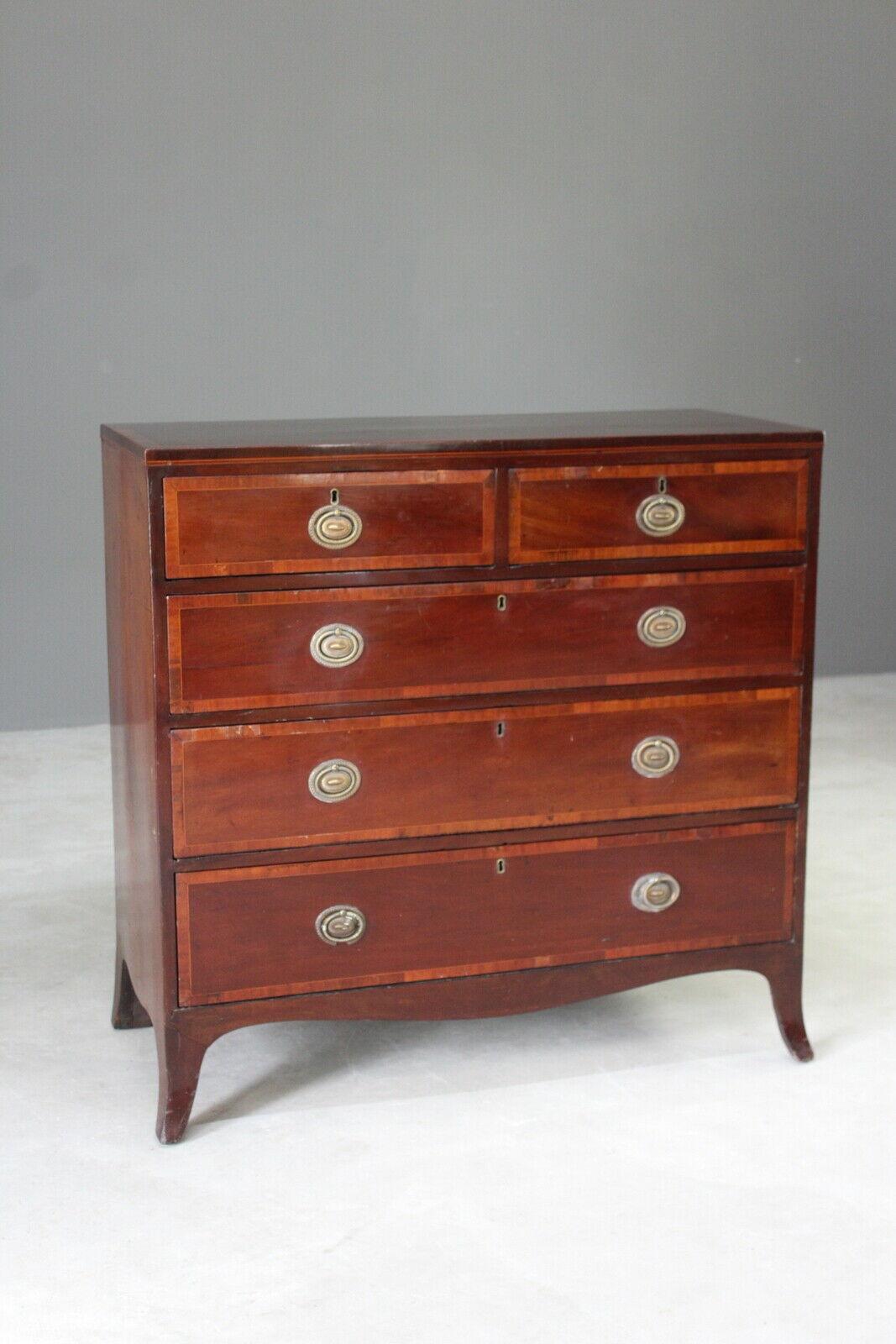 Antique Mahogany Cross Banded Chest of Drawers - Kernow Furniture