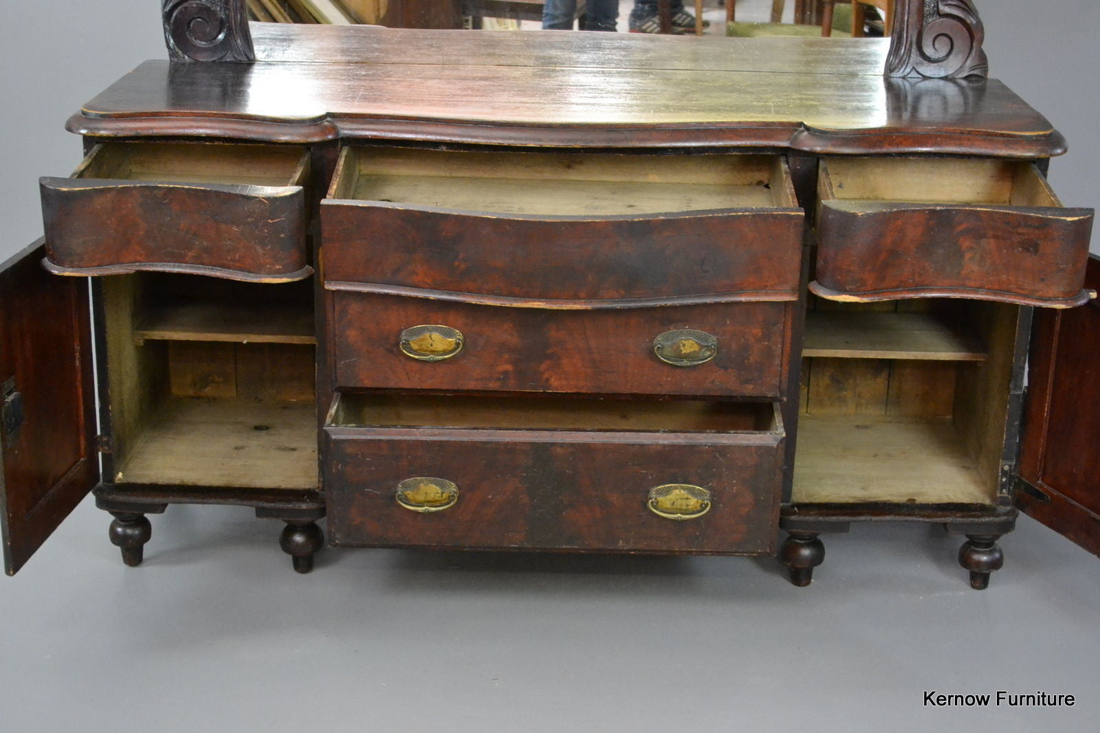 Well Worn Rustic Mahogany Mirror Back Sideboard - Kernow Furniture