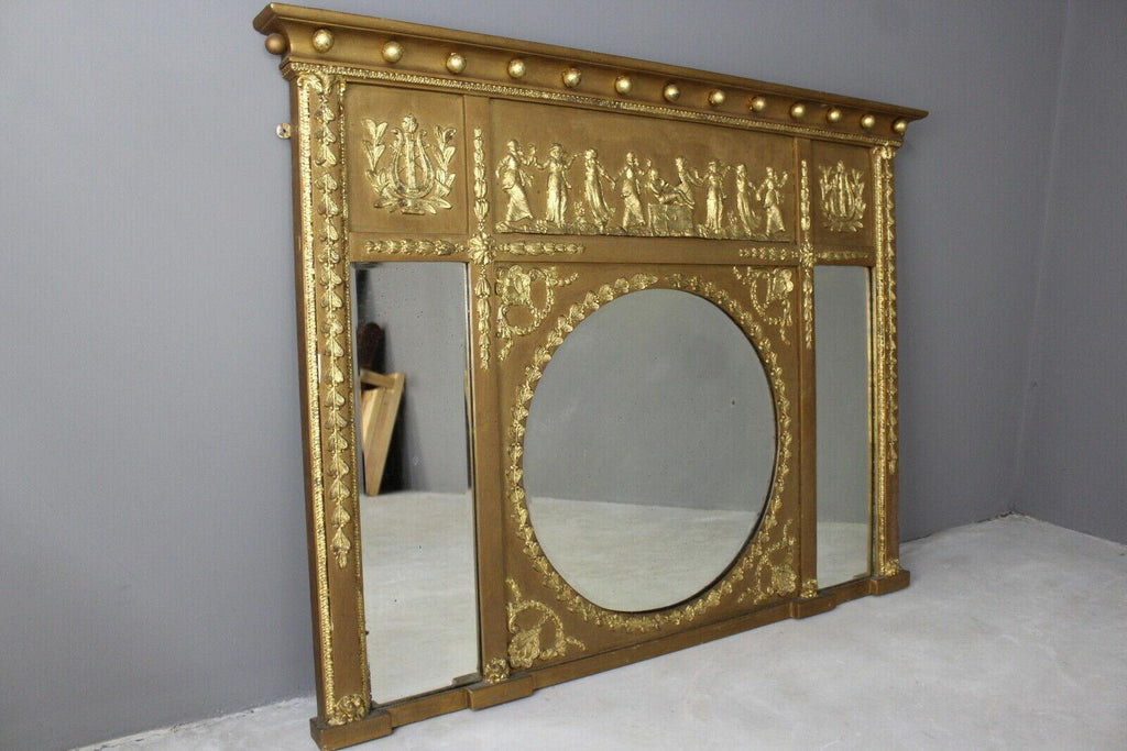 Regency Style Neoclassical Gilt Over Mantle Mirror - Kernow Furniture