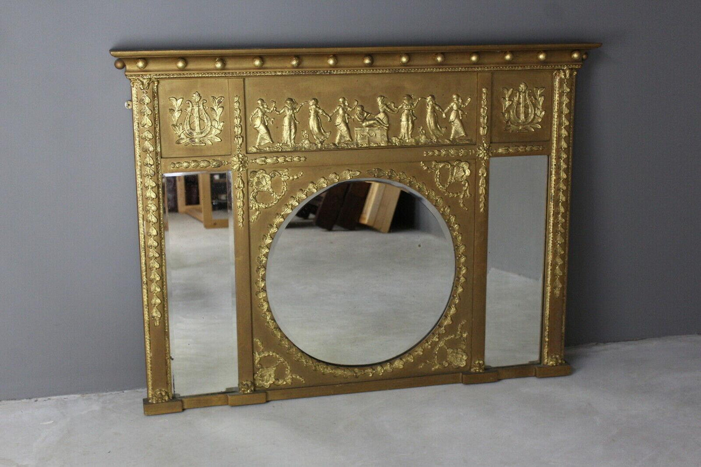 Regency Style Neoclassical Gilt Over Mantle Mirror - Kernow Furniture