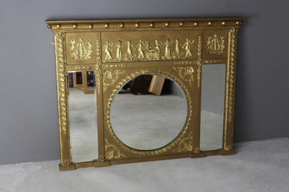 Regency Style Neoclassical Gilt Over Mantle Mirror - Kernow Furniture