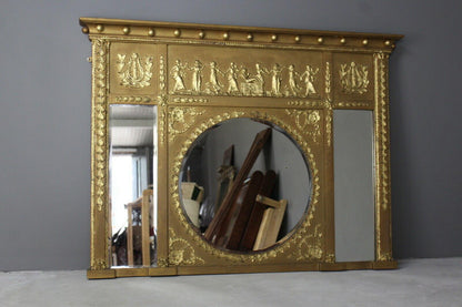 Regency Style Neoclassical Gilt Over Mantle Mirror - Kernow Furniture