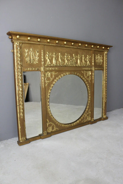 Regency Style Neoclassical Gilt Over Mantle Mirror - Kernow Furniture