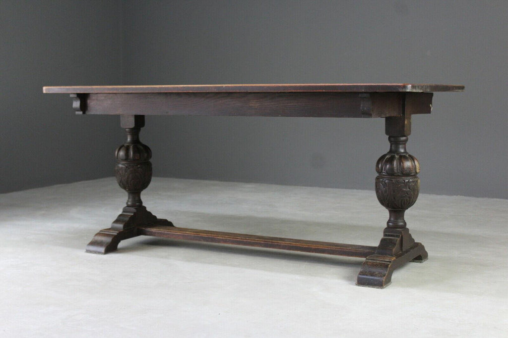 Early 20th Century Jacobean Style Solid Oak Dining Table - Kernow Furniture