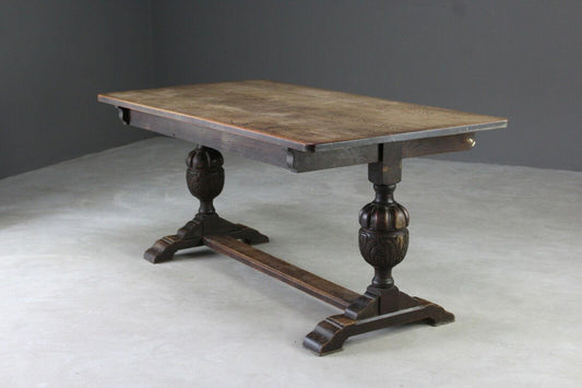 Early 20th Century Jacobean Style Solid Oak Dining Table - Kernow Furniture