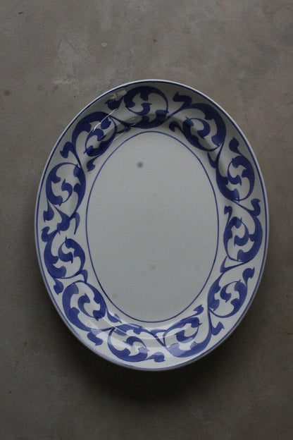 Norman Franks Baker Street Blue & White Oval Serving Plate - Kernow Furniture