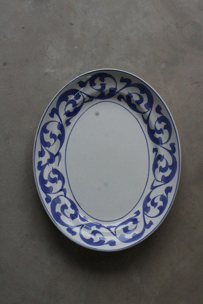 Norman Franks Baker Street Blue & White Oval Serving Plate - Kernow Furniture