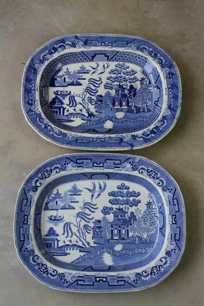 Pair Blue & White Willow Pattern Plates Platters - Kernow Furniture