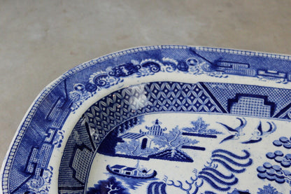 Pair Blue & White Willow Pattern Plates Platters - Kernow Furniture