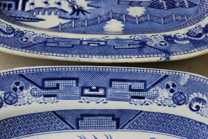 Pair Blue & White Willow Pattern Plates Platters - Kernow Furniture