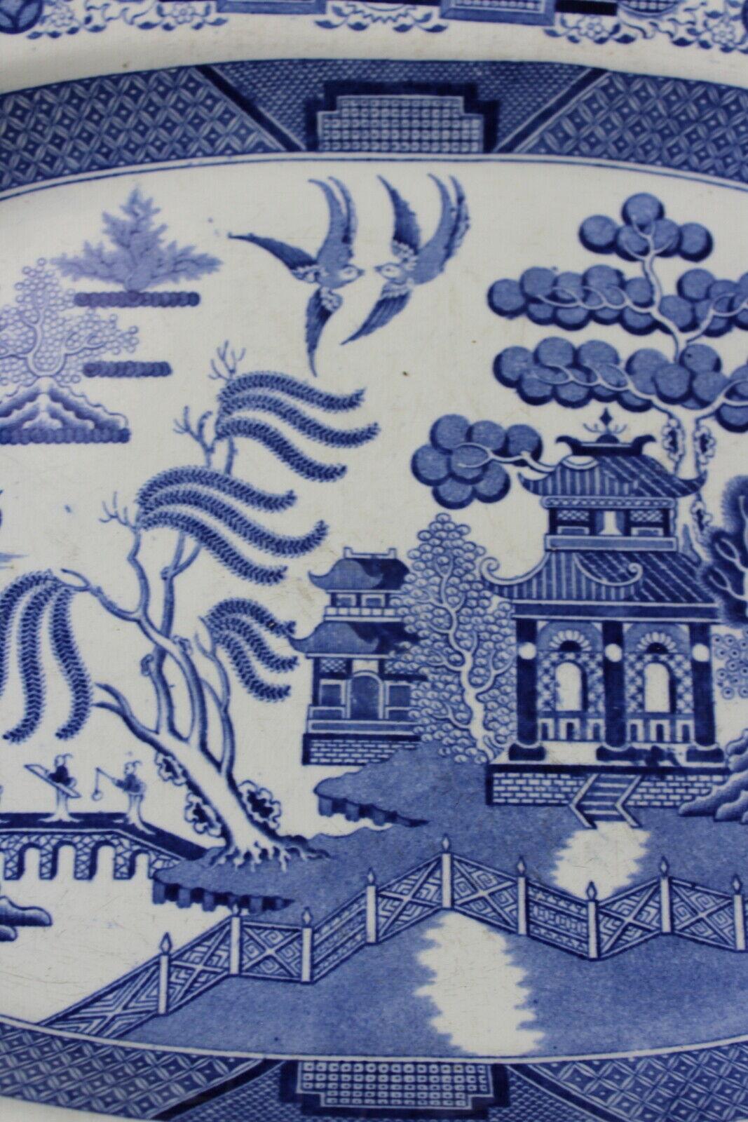 Pair Blue & White Willow Pattern Plates Platters - Kernow Furniture