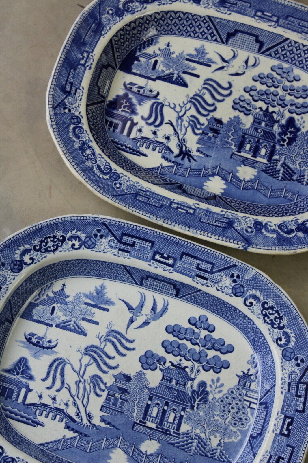 Pair Blue & White Willow Pattern Plates Platters - Kernow Furniture