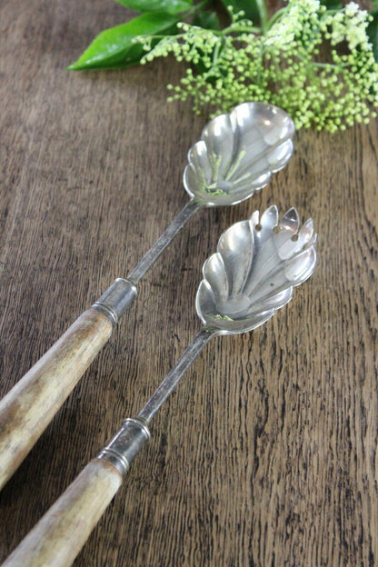 1920s EPNS & Oak Salad Servers - Kernow Furniture