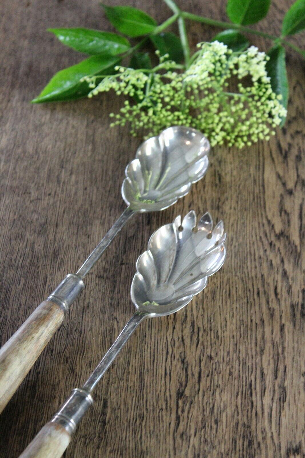 1920s EPNS & Oak Salad Servers - Kernow Furniture